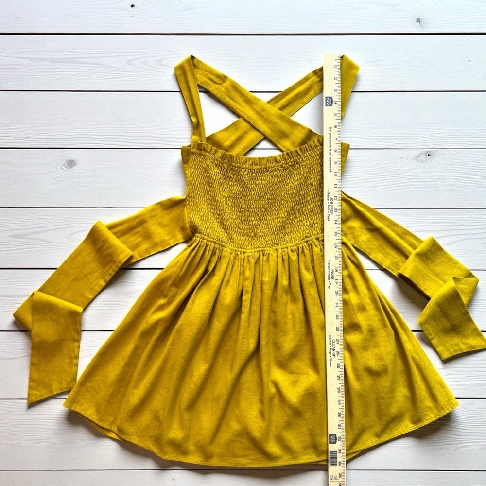 MIOU MUSE Mustard Yellow Linen Blend Crisscross Open Back Dress – Size M - Picture 8 of 16